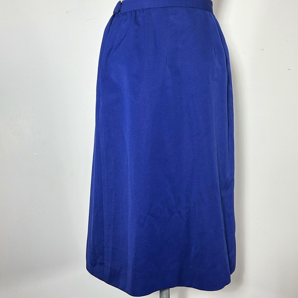 VINTAGE HALSTON III BLUE PLEATED MIDI SKIRT SIZE 4 SMALL SIDE POCKETS - Picture 3 of 5